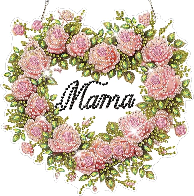 HEIBAGO Mother's Day Diamond Art Hanging Kits for Adults, Diamond Art Suncatchers Mama, 5D Special Shape Diamond Painting Pendant, DIY Window Ornament Gifts for Home Garden Door Wall Decor 8.3x8.3 in