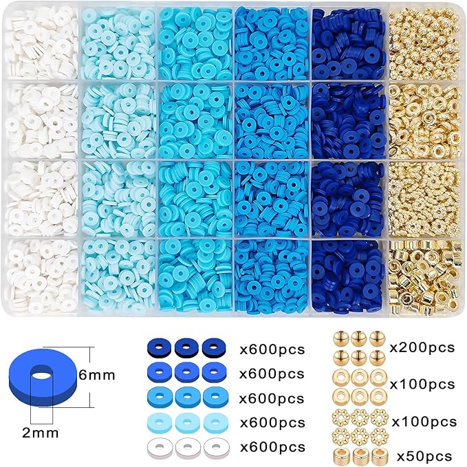 MIIIM Blue Clay Bead Bracelet Kit, Heishi Beads, Flat Clay Beads and Gold Spacer Beads for Jewelry Making, Friendship Bracelet Beads Kit for Crafts, Concert, Raves, Gifts