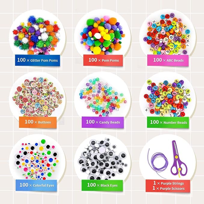 kortes Art and Craft Supplies for Kids, Toddler DIY Craft Art Supply Set Included Pipe Cleaners, Pom Poms, Feather, Folding Storage Box - All in One for Craft DIY Art Supplies, Rose Red