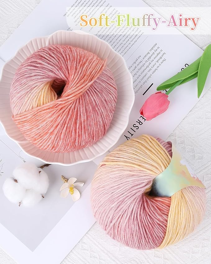 Coopay Yarn for Crocheting Knitting, Gradient Cake Yarns, 2 × 3.53oz - 240yds - 50% Cotton 50% Acrylic Ombre Yarns, Crochet Yarn for Blankets, Shawls, Scarves (115 Sunset)