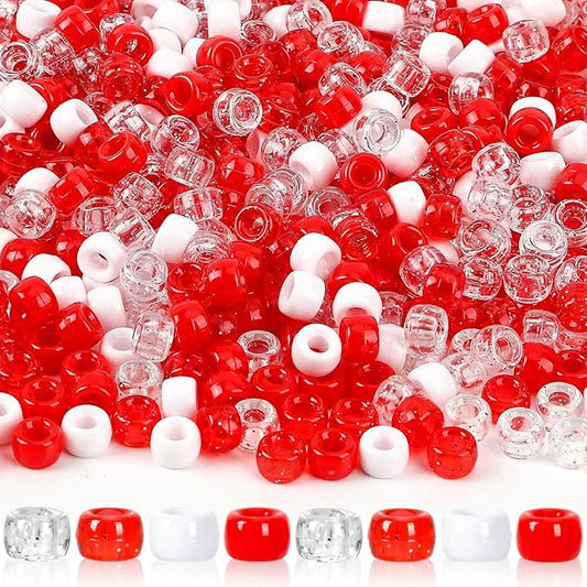 UPINS 1200Pcs Red White Pony Beads,Valentine's Glitter Pony Beads Bulk for Necklace Bracelets Earrings Jewelry Making Supplies DIY Craft Hair
