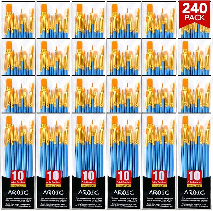 AROIC Acrylic Paint Brush Set, 24pack/240pcs Nylon Hair Paint Brushes for Acrylic Painting, Artist Craft Paint Brushes Supplies, Kid Adult Watercolor Oil Paint Brush Kit