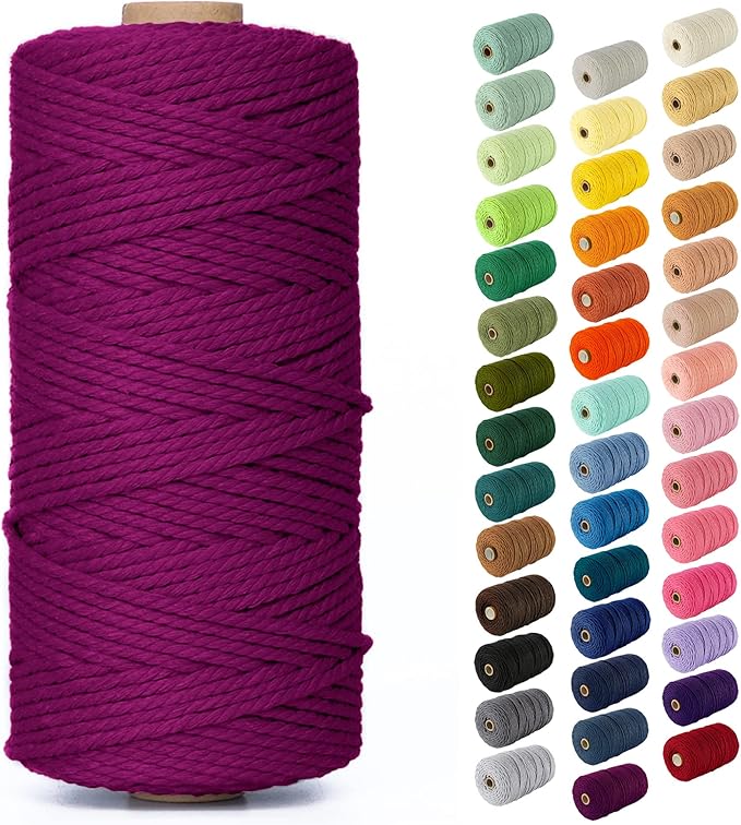 Nook Theory Macrame Cord - 3mm 109 Yards Cotton Rope, 4mm 5mm Yarn, String for Crafts, Perfect for Macrame Wall Hanging and Boho Decorations (Plum)