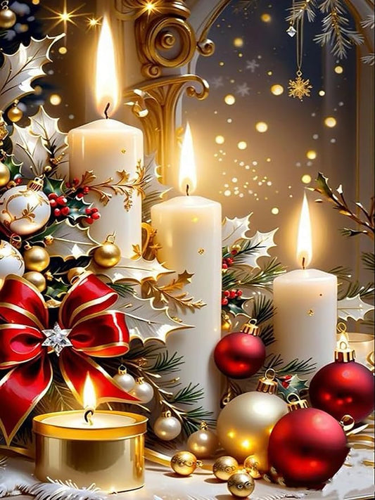 MUNORIAY Christmas Diamond Painting Kits for Adults, Christmas Candle Diamond Art Kits for Beginners, 5D DIY Xmas Full Drill Diamond Dots Gem Art Crafts Kits for Wall Home Decor 12x16 Inch