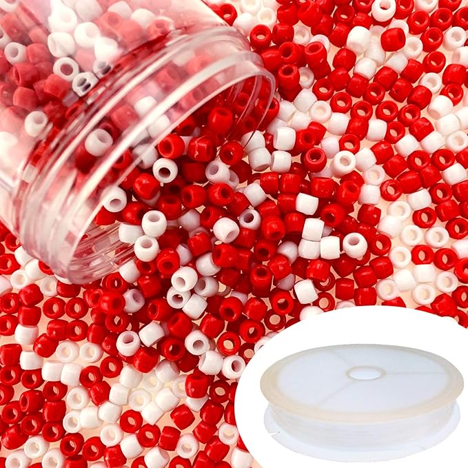 llxieym 1200 pieces christmas pony beads plastic beads craft beads for christmas diy craft making (red and white)