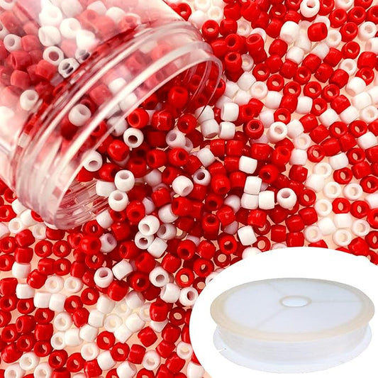 llxieym 1200 pieces christmas pony beads plastic beads craft beads for christmas diy craft making (red and white)