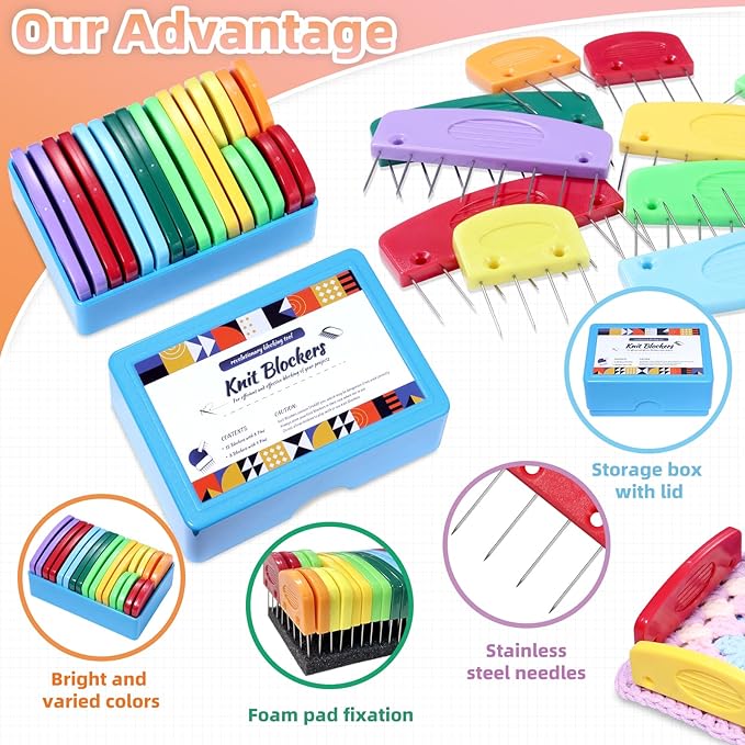 AnoleAir 20 Pcs Knit Blocker Pins Combs, Color Knit Blockers Combs for Blocking, Rainbow Knitting Blockers Pins for Blocking Mats Knitting Pins Kit Knitting Tools, Multi Colors