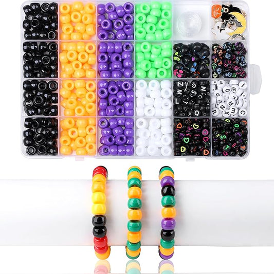 Sahoottie 640 Pcs Halloween Pony Beads Charms for Bracelet Necklace Earring Jewelry Making Kit, Halloween Beads, DIY Crafts for Gifts Party This Product is Suitable for Ages 14 and Above