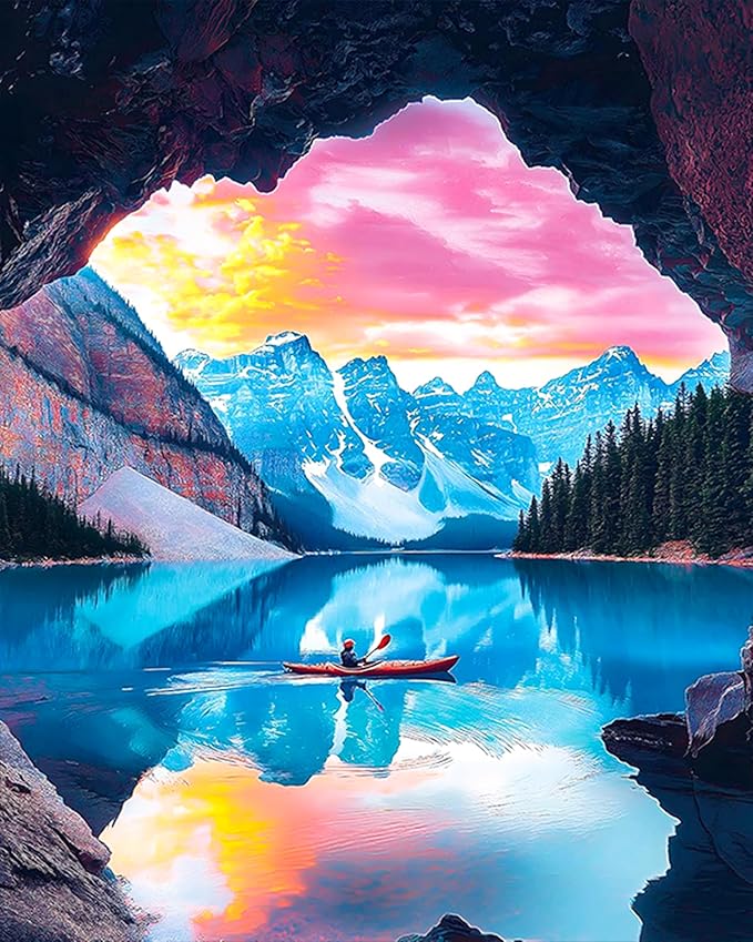 Paint by Numbers Kit for Adults Beginner Snow Mountain, Adult Paint by Number Kits on Canvas, Lake Landscape DIY Acrylic Oil Painting by Numbers for Adults, Perfect for Home Wall Decor 16X20 Inch