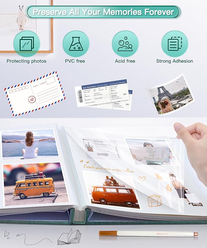 Popotop Photo Album Self Adhesive Scrapbook Album for 4x6 5x7 8x10 Pictures DIY Photo Book as Scrapbooking Supplies Kits, Birthday Gifts for Women Mom Wedding Baby Family Travel