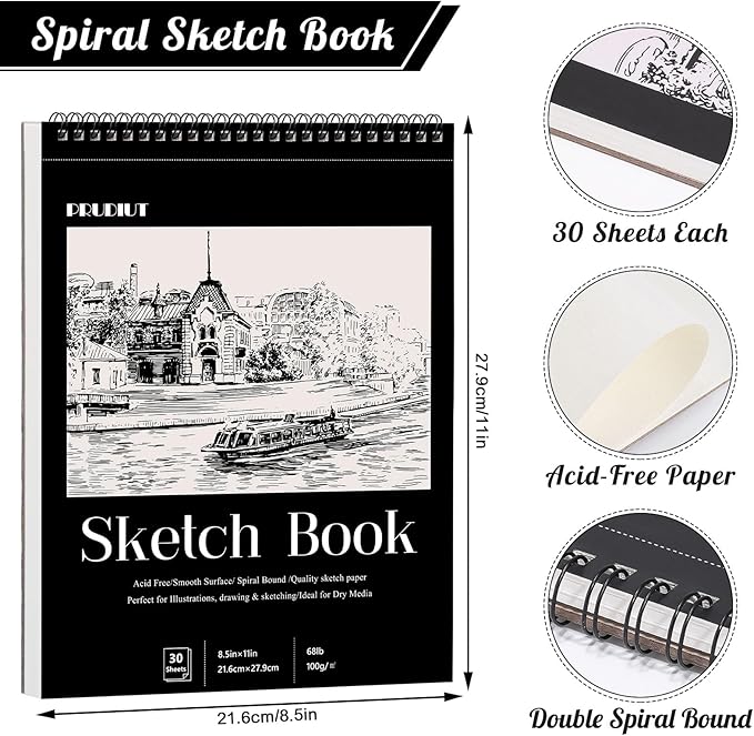 4 pack sketch book, 8.5 x 11inch sketchbook, 68lb/100gsm top spiral bound sketch pad, acid free art supplies drawing painting sketching paper for teens adults artists (30 sheets each)