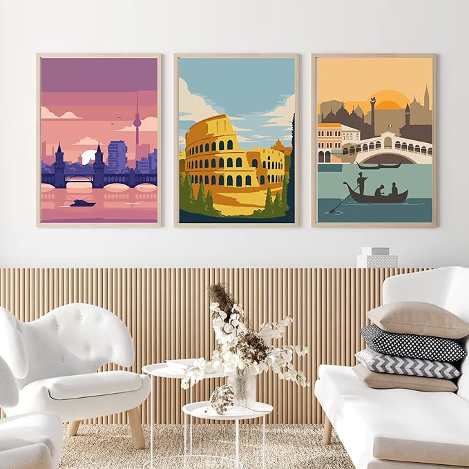 cupmod 6 Packs Paint by Number Kits for Adults Beginners,City Travel Easy Acrylic Kits,Oil Painting Art on Canvas Without Frame Home Wall Decor 7.8x11.8inch (MT11189-MT11194)