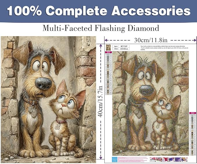 ijbnhd Diamond Art Kits for Adults,5D Dog and Cat Diamond Painting Kits for Adults Beginners, DIY Full Round Drill Animals Gem Arts Craft for Home Wall Decor 12 X 16Inch