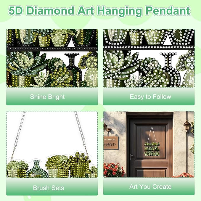 TOSTOG Succulent Plant Diamond Art Pendant Kit for Adult, Yellow Diamond Painting Hanging Kit for Beginners, 5D DIY Crafts Gem Art, Waterproof Full Accessories for Home Decor Idea 20 * 20 cm/8 * 8 in