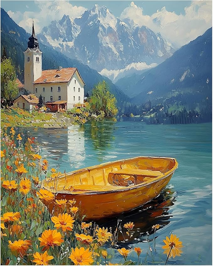 xcemhil Boat Paint by Numbers Kit for Adults Beginner, Boat Paint by Numbers for Adult, Acrylic Paint by Number Kits Suitable for Home Wall Art Decor Gifts - 16x20 Inch