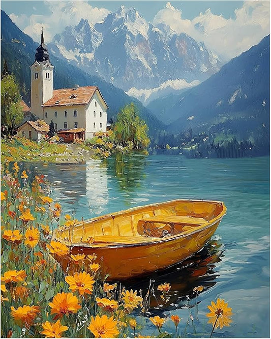 xcemhil Boat Paint by Numbers Kit for Adults Beginner, Boat Paint by Numbers for Adult, Acrylic Paint by Number Kits Suitable for Home Wall Art Decor Gifts - 16x20 Inch