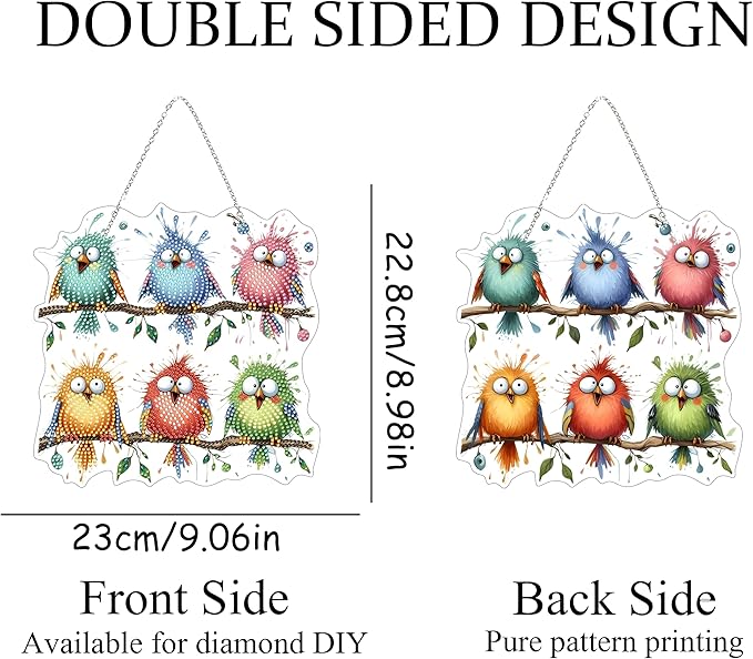 5D Diamond Art Hanging Kit for Adult,Special Shaped Rhinestone,Double Sided DIY Acrylic Diamond Art Painting Window Pendants Home Garden Wall Hanging Kits Hanging Ornament (Bird)