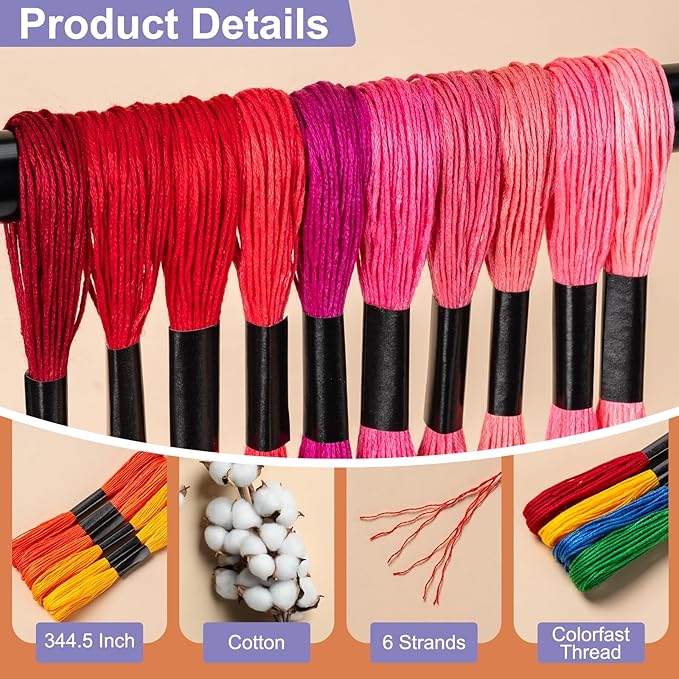 Friendship Bracelet String, 60 Skeins Cross Stitch Thread, 344.5 Inch Cotton Embroidery Floss, Hand Embroidery Thread for DIY Sewing and Embroidery Crafts Making