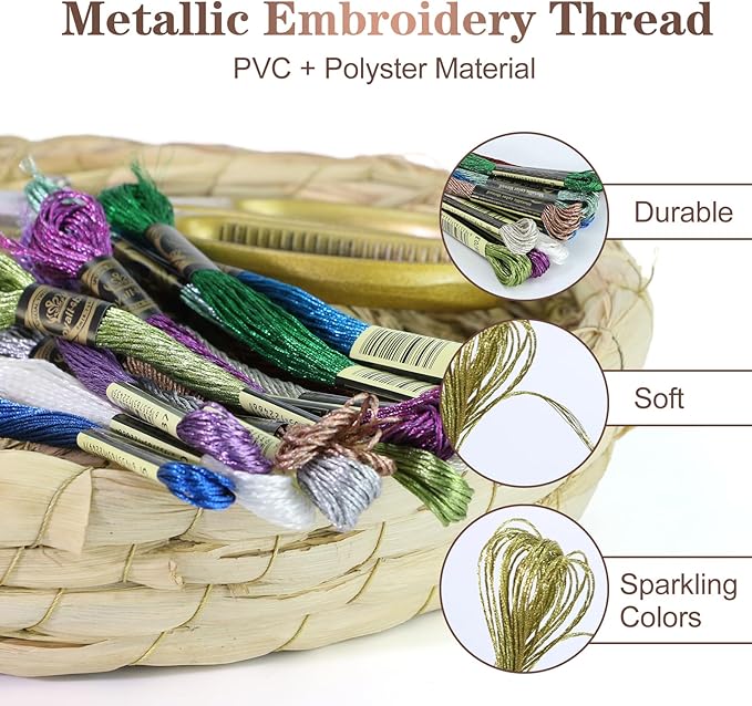 12 Skeins Embroidery Floss, Red Metallic Embroidery Thread Polyester Cross-Stitch Threads for Hand Embroidery String Art DIY Creation