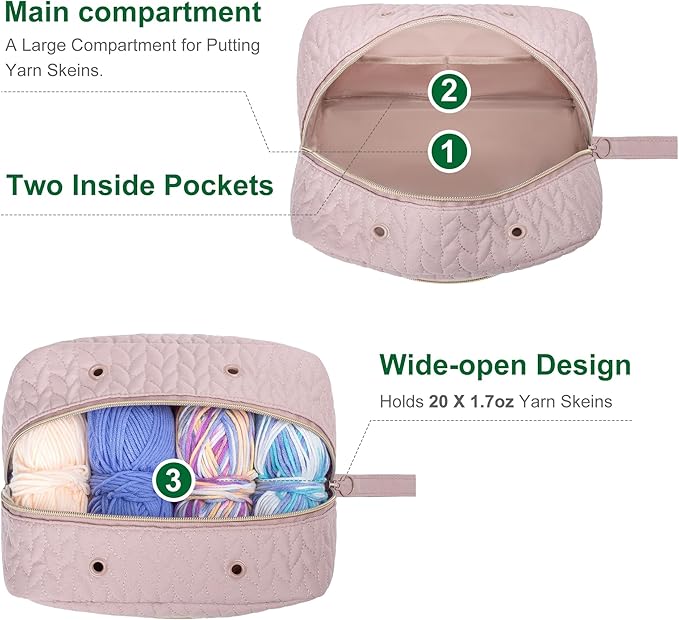 Crochet Yarn Bag Knitting Bag Storage for Crocheting Accessories Crochet Hook Case Organizer Gift for Crochet Lovers (Pink), K3201
