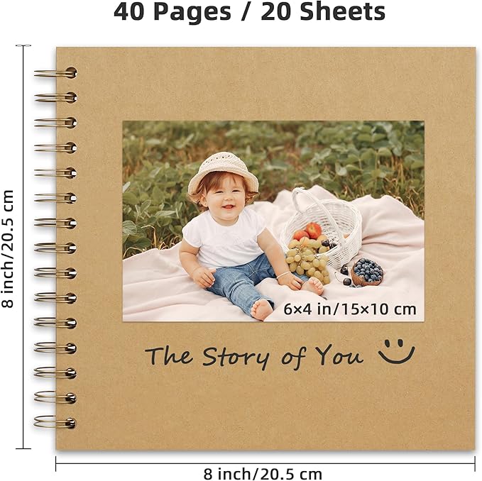 8 x 8 Inch DIY Scrapbook Photo Album Hardcover Kraft Blank Page Acid-Free 40 Pages (20 Sheets) Memory Book for Wedding Anniversaries Family Baby Memories Small Scrapbooking Projects, Yellow