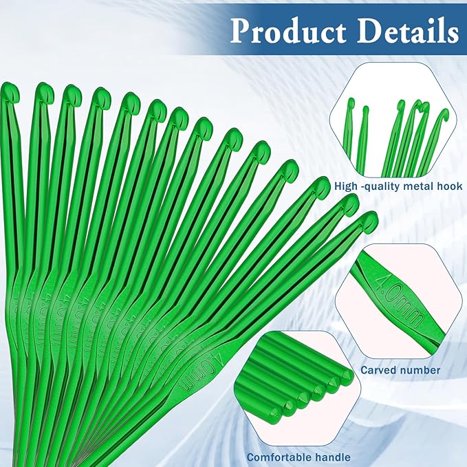 Crochet Hooks, 20 Pcs 4mm Crochet Hook US Size G (Size 6) Aluminum Knitting Needles Crochet Supplies for DIY Yarn Crafts Beginners (Green)