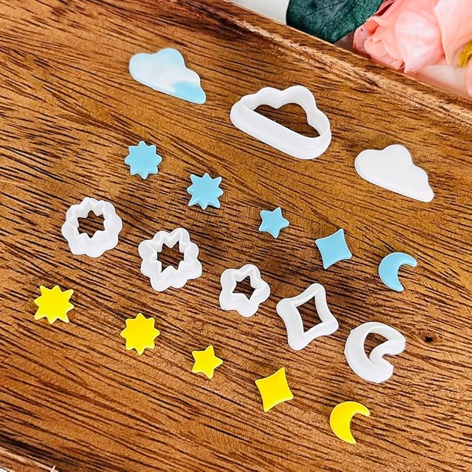 Xaekicr 6 PCS Sky Theme Polymer Clay Cutters Set – Cloud Moon Star Shapes Clay Cutters for Polymer Clay Molds, Jewelry DIY Clay Tools