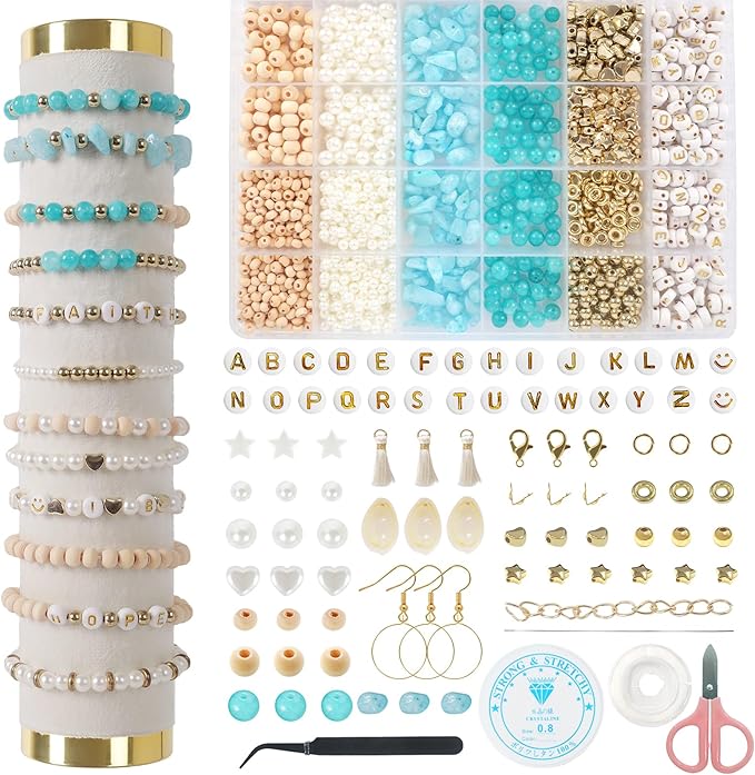 toipinio bracelet making kit jewelry making supplies kit natural stone beads for irregular natural stone with for diy craft friendship bracelet/necklace/earrings for adults (lapis lazuli+aquamarine)