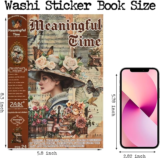 Large 24 Sheets Pre-Cut Journal Sticker Book for Junk Journal Supplies, 452pcs Vintage Washi Stickers for Journaling, Scrapbooking, Collage Materials, Bujo, Planners, Art Crafts