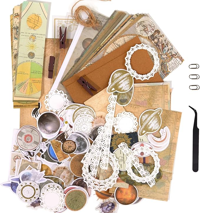 Flartmo 313 Pcs Complete Scrapbook Supplies Kit, Celestial Universe Planets Space Scrapbook Paper & Stickers, Junk Journal Scrapbooking Supplies Kit for Journaling, Embellishments, Card