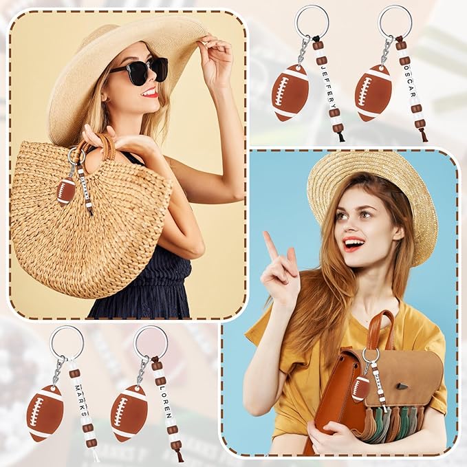 Suncalla 984 Pcs 24 Set Football Keychain Making Kit DIY Football Bag Tag Sport Key Chain Crafts Adjustable Letter Beads Cards Strings Kit Team Gift Accessories Party Favors for Adult(White Brown)