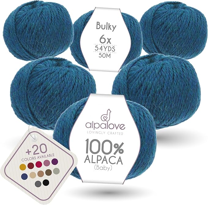 Bulky Set (6 x 1.75 oz) Super Soft Baby Alpaca Knitting Yarn Deep Ocean 328 Yards