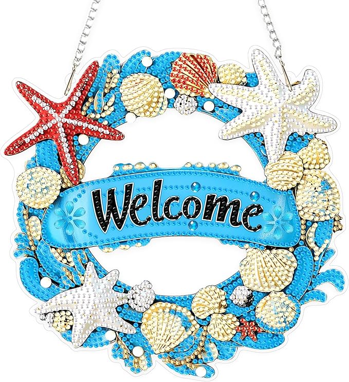 TOSTOG Hanging Diamond Art Kits for Adults, Welcome Sign Diamond Paintings for Adults, Diamond Art Kits Window Pendan, 5D Diamond Paintings Hanging Pendant Kit Wall Decor Gift
