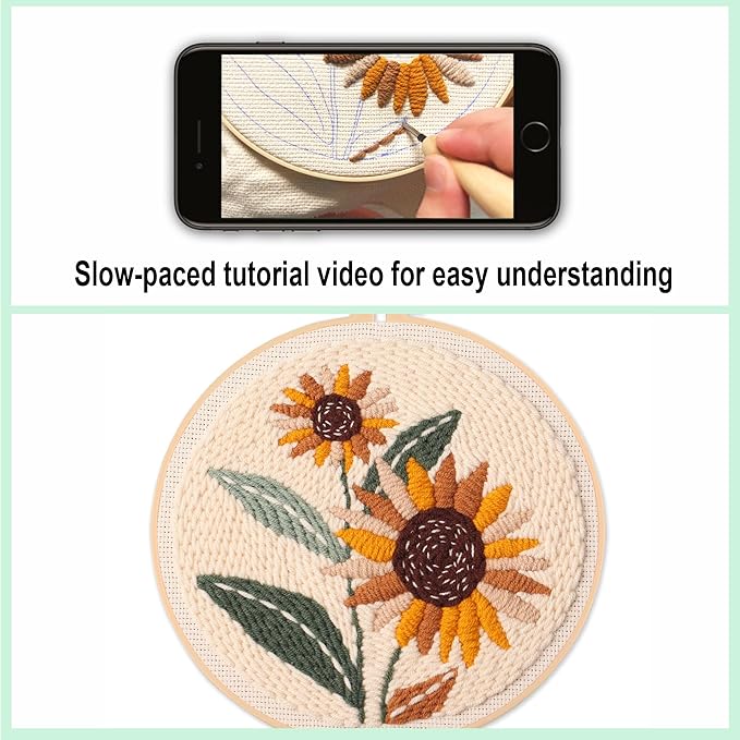 Myfelicity Punch Needle kit,Punch Needle Embroidery Kit - DIY Sunflower Design Starter Set with Threads, Fabric, Perfect for Handmade Crafts & Home Decor.
