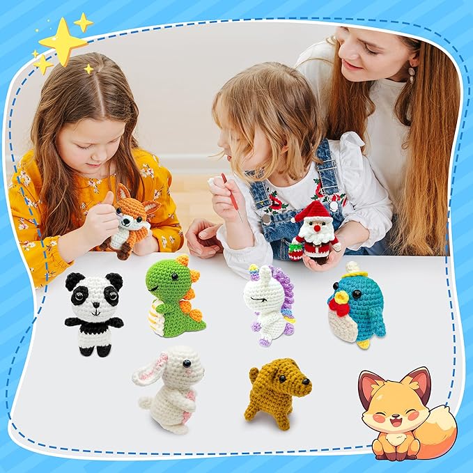 huashiluo 8pcs crochet kit for beginners, 2026 diy craft for adults and kids, great gift for crochet lovers, crocheting animal kits with step by step videos,yarn,crochet hook