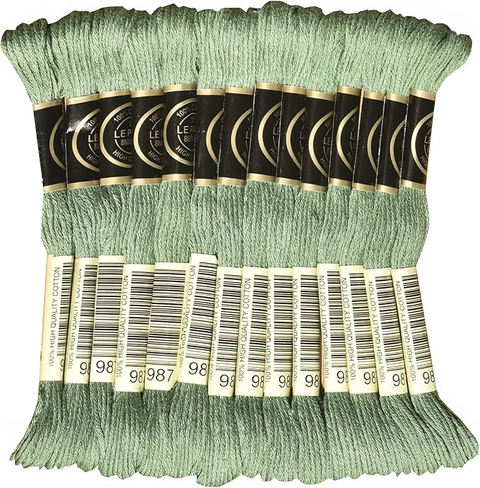 LE PAON Embroidery Floss, 14-Pack Six Strands 100% Long Staple Cotton Embroidery Thread, 8.7-Yard，Color Number：987,Dark Forest Green
