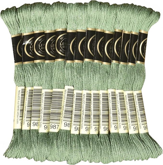 LE PAON Embroidery Floss, 14-Pack Six Strands 100% Long Staple Cotton Embroidery Thread, 8.7-Yard，Color Number：987,Dark Forest Green
