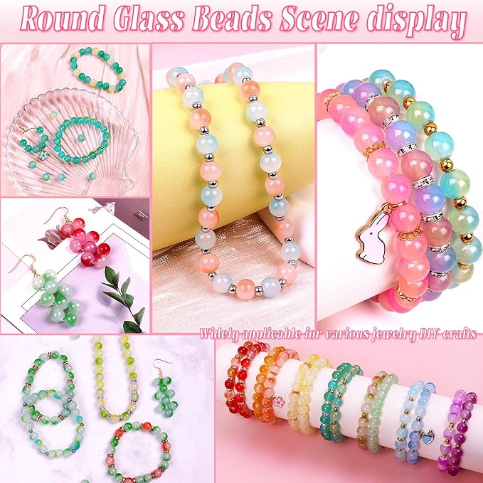 1711pcs 8mm Glass Beads for Jewelry Making - 48 Colors Glass Crystal Beads for Bracelets, Round Glass Beads Friendship Bracelet Making Kit Beads DIY Crafts for Adults