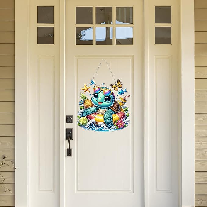 DIY Hanging Diamond Art Kit for Adult – 5D Gem Art Window & Wall Pendant, Acrylic Diamond Painting Ornament for Home & Garden Decoration (Summer sea Turtle)