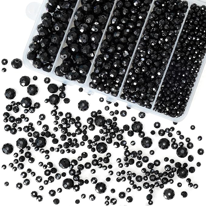 laopottbeads 800pcs 4/6/8/10mm round crystal glass beads for diy jewelry, ideal for bracelets, necklaces, pendants, and handmade craft projects(black)