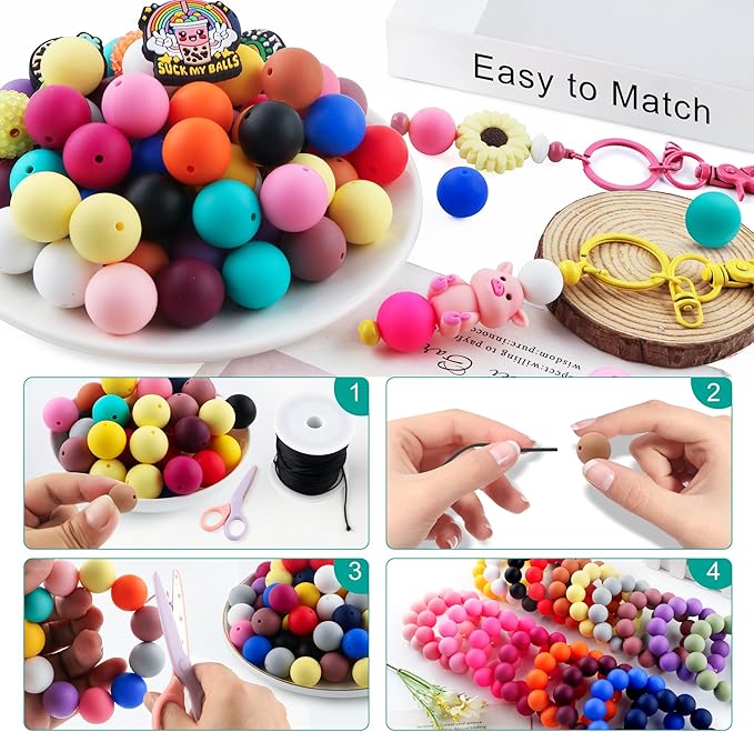 65Pcs 19mm Silicone Beads for Keychain Making Bracelet Necklace, Bulk Round Silicone Beads for Pens(Turquoise)