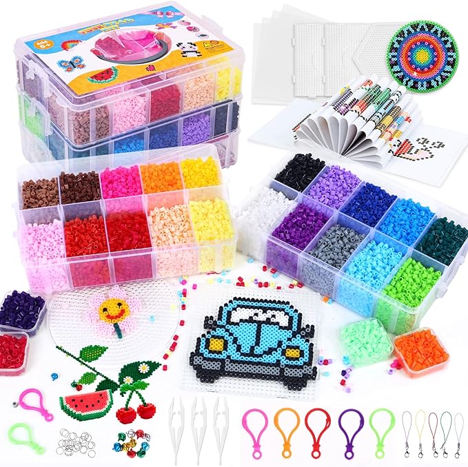 QUEFE Fuse Beads Kit - 21000 pcs 5mm in 24 Colors Melting Beads with Over 80 Accessories and Storage Box, DIY Arts & Crafts for Kids, Creative Toy and Gift Idea for Birthday, Party and Classes
