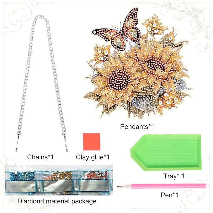 AiYuanzsh Sunflower Butterfly Diamond Painting Hanging Ornament Kit – DIY 5D Crystal Art Suncatcher for Home Wall Window Decoration, Handmade Craft Gift for Adults