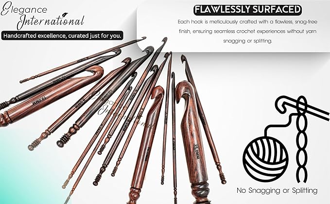Wooden Crochet Hooks Set of 15-3.5mm to 25mm - Rosewood Crochet Hooks for Arthritic Hands- Crochet Hooks Ergonomic Soft Grip Handle - for Crocheting & Knitting - Christmas Gifts for Her(Set of 15)