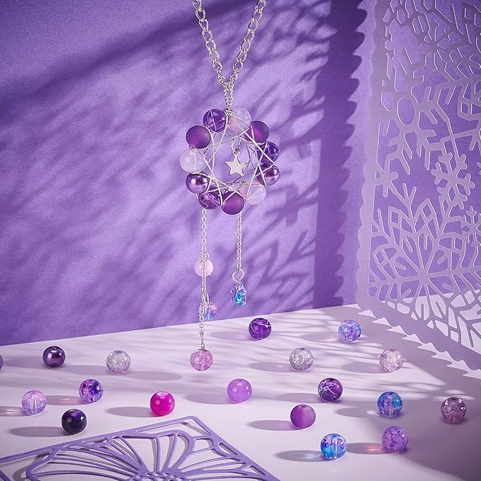 PH PandaHall 720pcs 8mm Purple Glass Beads 24 Color Round Bracelet Beads Loose Crystal Bead Craft Bead Bulk for Summer Friendship Bracelet Necklace Earring Jewelry Making DIY Craft Party Ornament