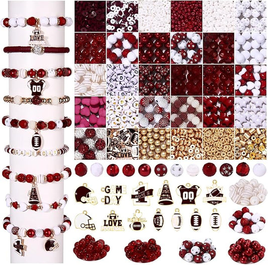 2200PCS+ Game Day Beads Charms for Bracelet Making Polymer Clay Beads Crystal Pearl Letter Gold Spacer Beads Football Charms for Game Day Bracelet Necklace Making DIY Crafts