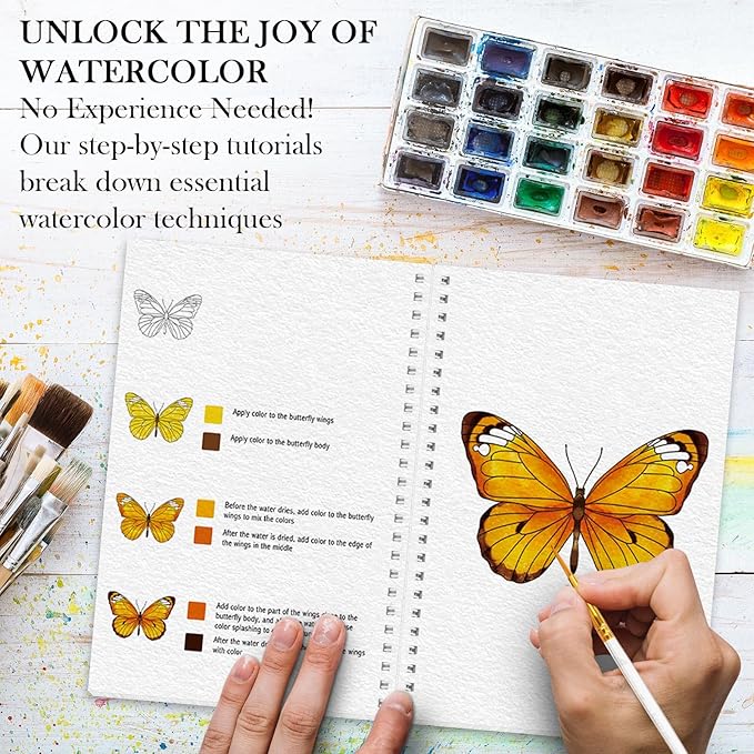Watercolor Workbook, Watercolor Workbook Paint Book Beginner Friendly, 12 Different Patterns Stress-Relieving Art Crafts for Creative Exploration Gift for Women Adults Teens (Autumn, 1)