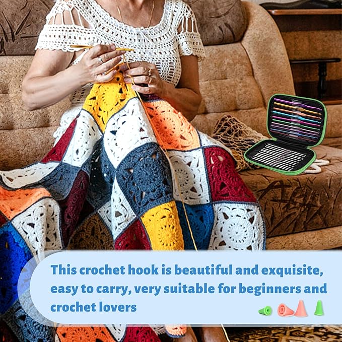 96 PCS Crochet Needles Set, Crochet Hooks Kit with Storage Bag, Metal Crochet Hooks with Stitch Markers, Large-Eye Blunt Needles for Crochet Lovers (Green)