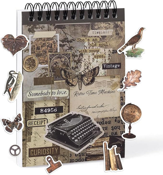Pre-Cut Vintage Sticker for Journaling, 595PCS - 50 Sheets Washi Brown Scrapbooking Stickers, Ephemera for Junk Journal Supplies DIY Crafts Dark Academia Stickers for Adults