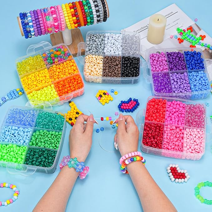 Gionlion 5250 PCS Pony Beads 30 Assorted Colors Includes Glow in The Dark Bead, Kandi Beads for Jewelry Making, Friendship Bracelet, 6x9mm Hair Bead for Braids in Shock Resistant Packaging